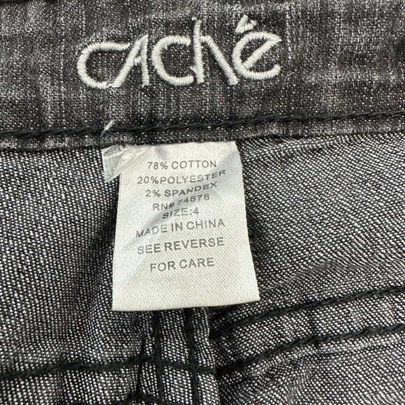 Cache Bootcut Sequence Pocket Detail Women's size 4P Black Denim Jeans - Picture 3 of 4